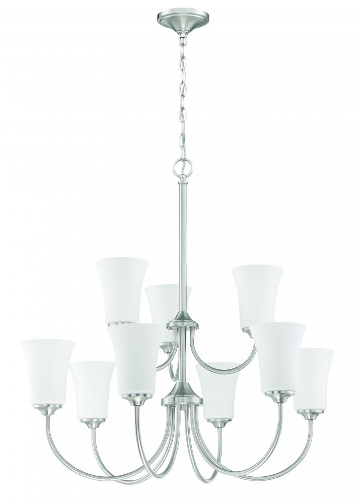 Gwyneth 9 Light Chandelier in Brushed Polished Nickel (White Glass)