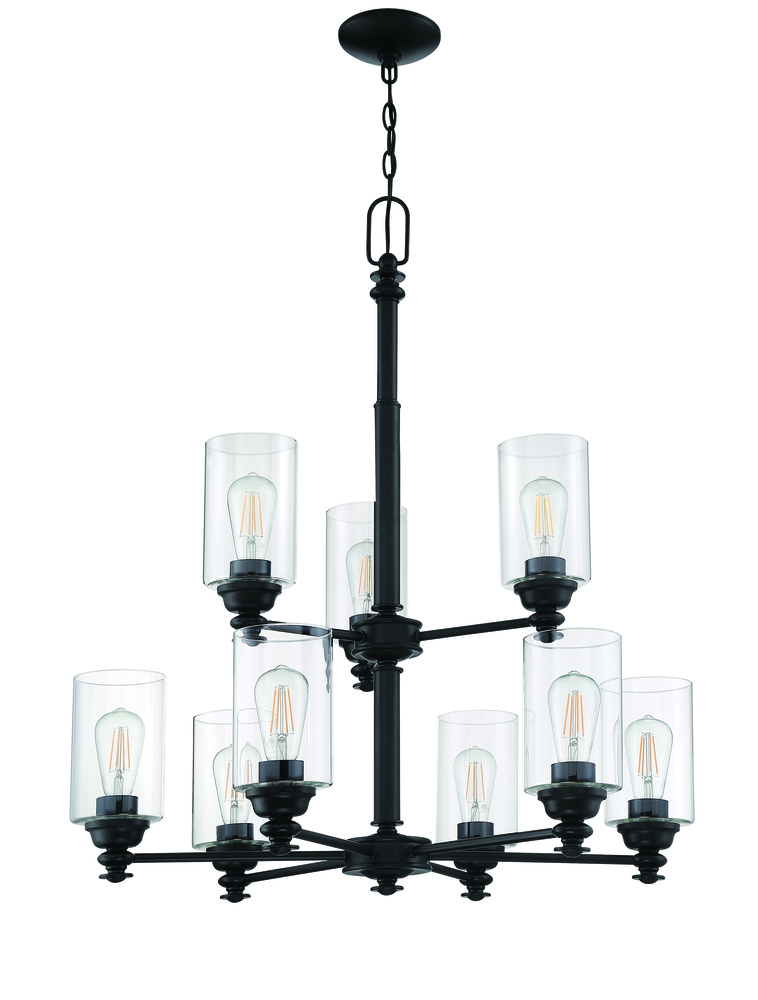 Dardyn 9 Light Chandelier in Flat Black (Clear Glass)