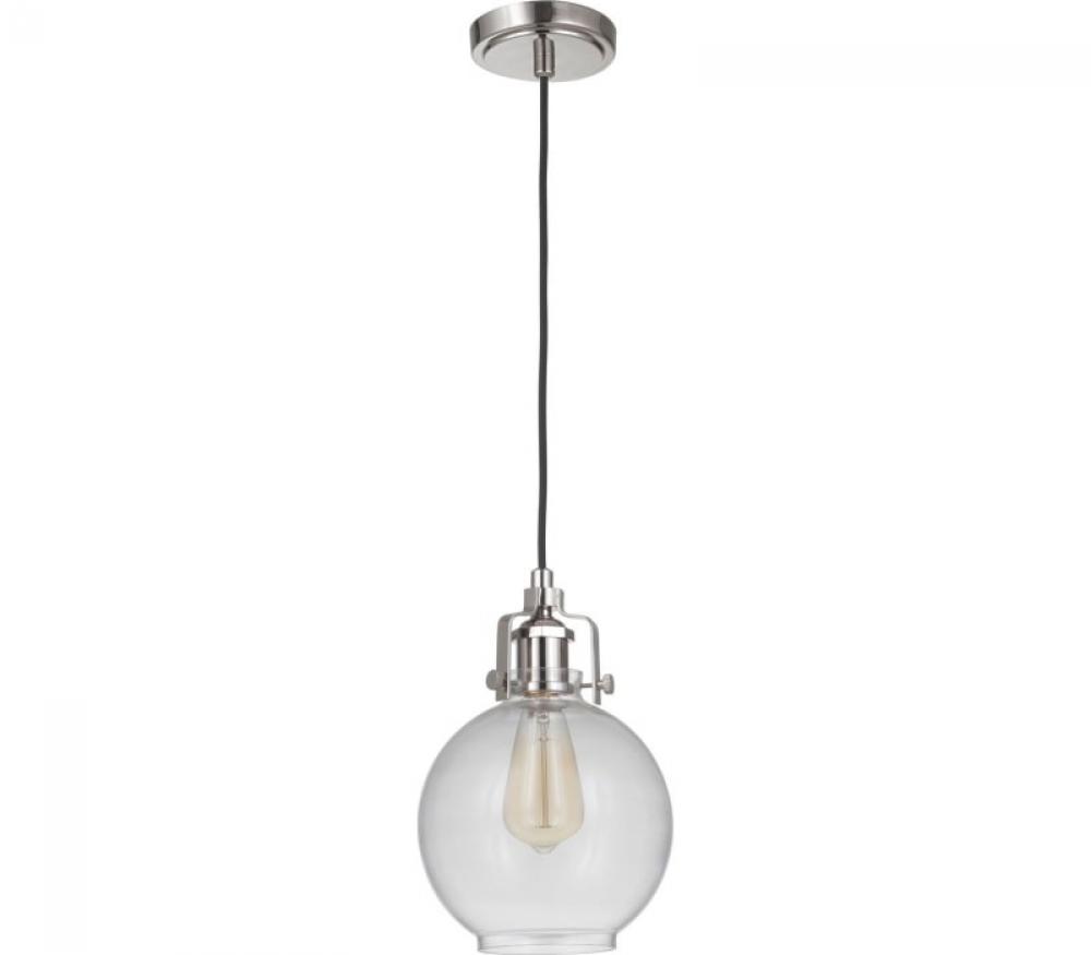 State House 1 Light Clear Ribbed Mini Pendant in Polished Nickel