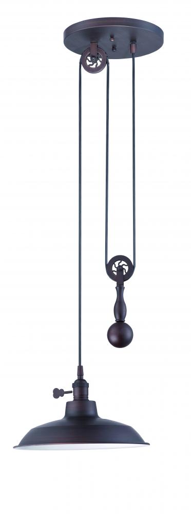1 Light Pulley Pendant in Aged Bronze