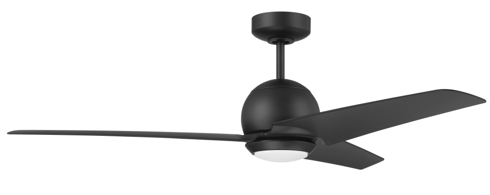Nate 52" 3-Blade Ceiling Fan in Flat Black Finish, Flat Black Blades, WiFi Control; Light kit