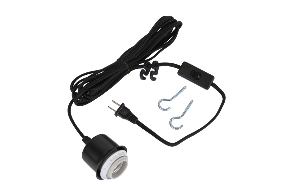 15' Black Cloth Cord w/Socket Kit