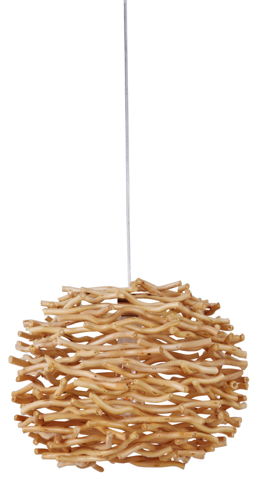 Portable Swag Pendant w/Natural Wood Shade, Damp Rated