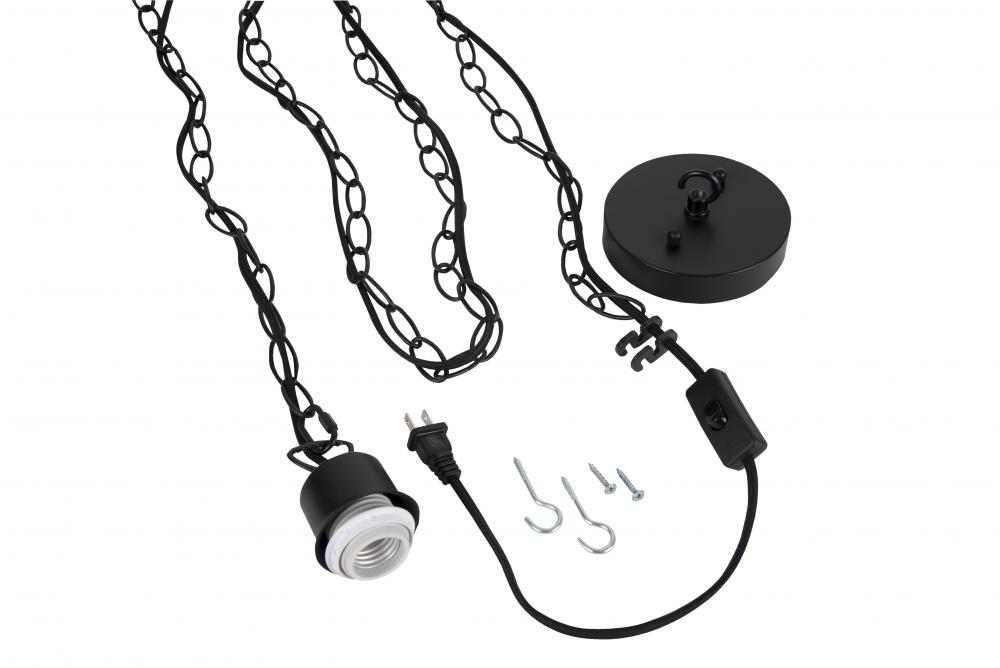 Swag Hardware Kit 15' Black Cloth Cord w/Socket, Chain and Canopy in Flat Black