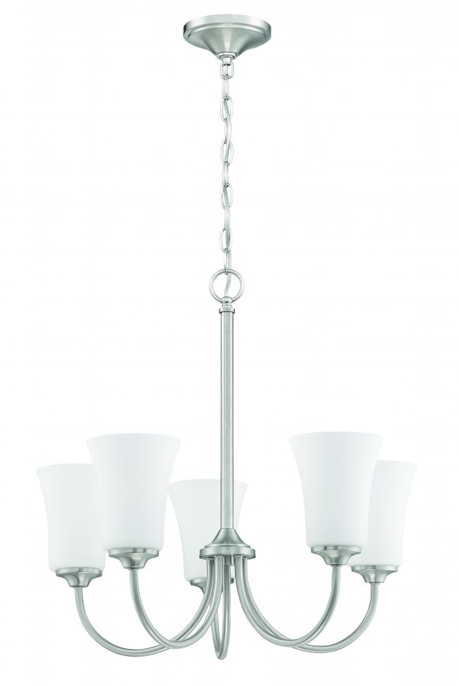 Gwyneth 5 Light Chandelier in Brushed Polished Nickel (White Glass)