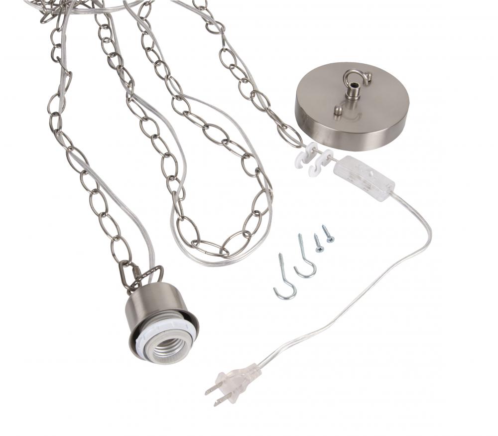 Swag Hardware Kit 15' Silver Cord w/Socket, Chain and Canopy in Brushed Polished Nickel
