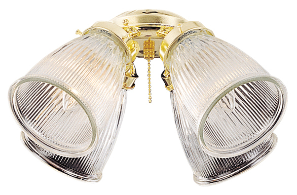 4 Light Fan Light Kit in Antique Brass with Clear Ribbed Cone Glass