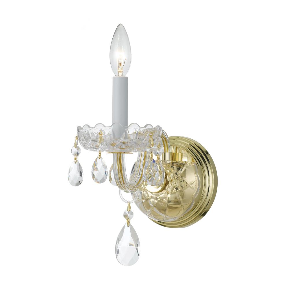 Traditional Crystal 1 Light Hand Cut Crystal Polished Brass Sconce