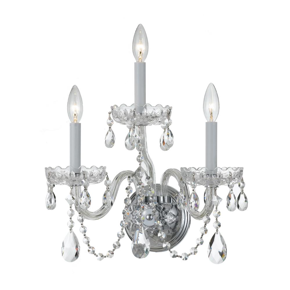 Traditional Crystal 3 Light Hand Cut Crystal Polished Chrome Sconce