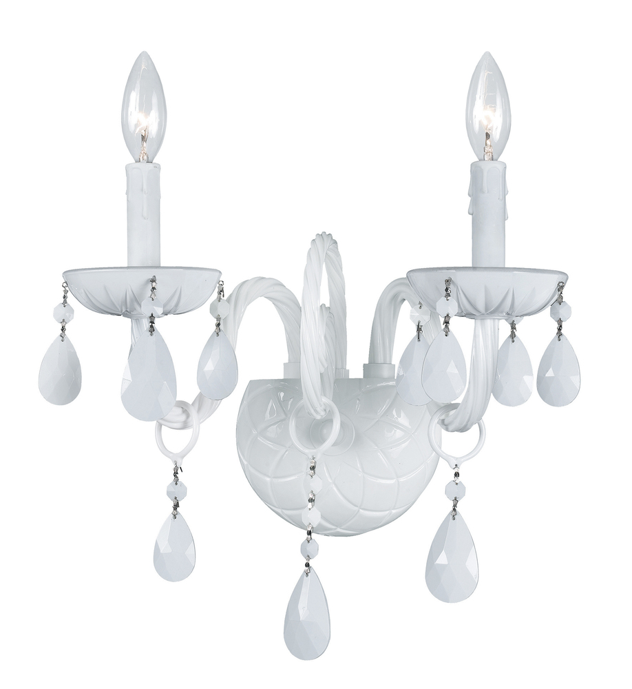2 Light Wet White Eclectic Sconce Draped In White Colored Hand Cut Crystal