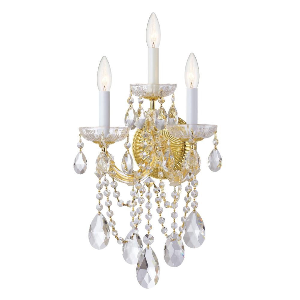 Maria Theresa 3 Light Hand Cut Crystal Gold Sconce
