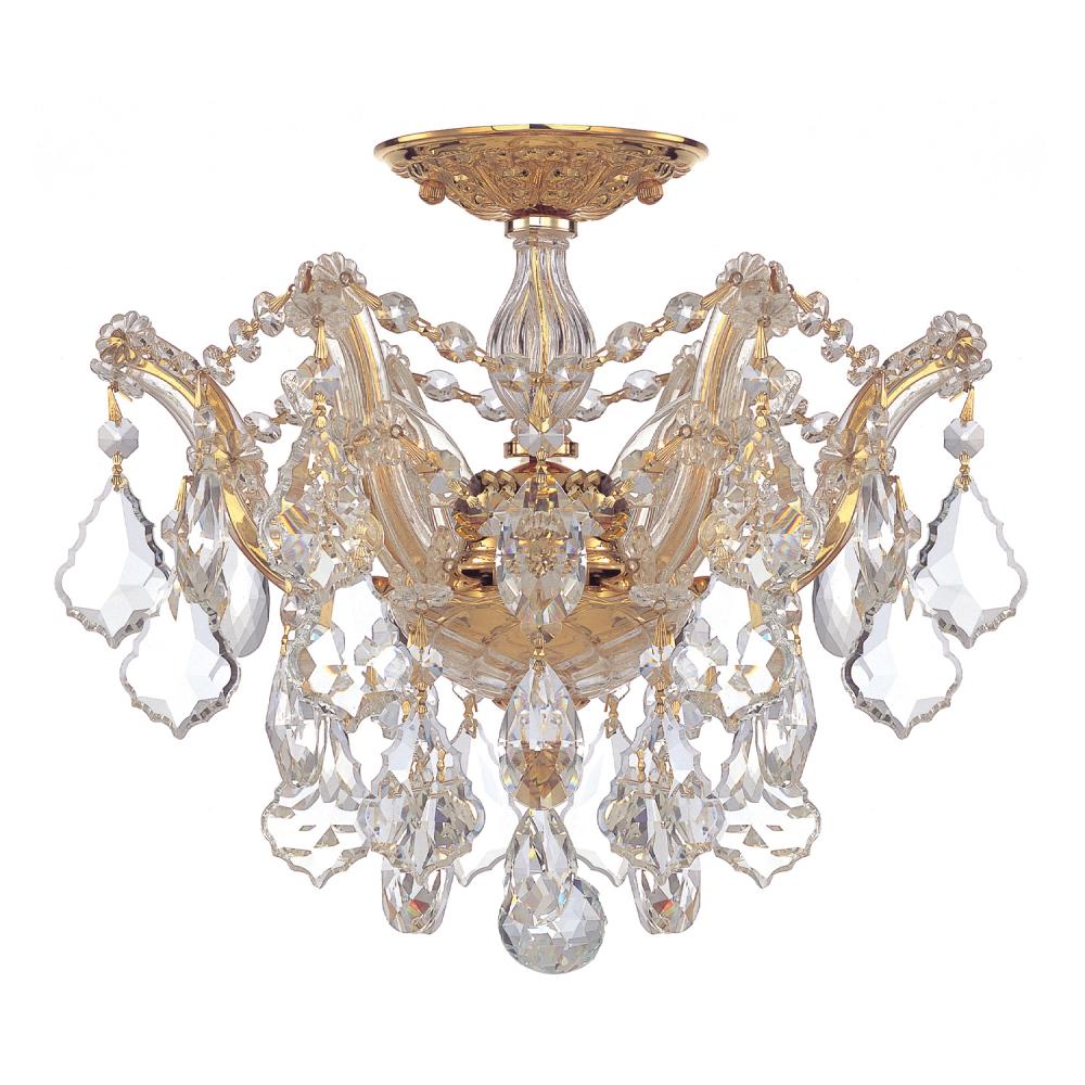 Maria Theresa 3 Light Hand Cut Crystal Gold Semi Flush Mount