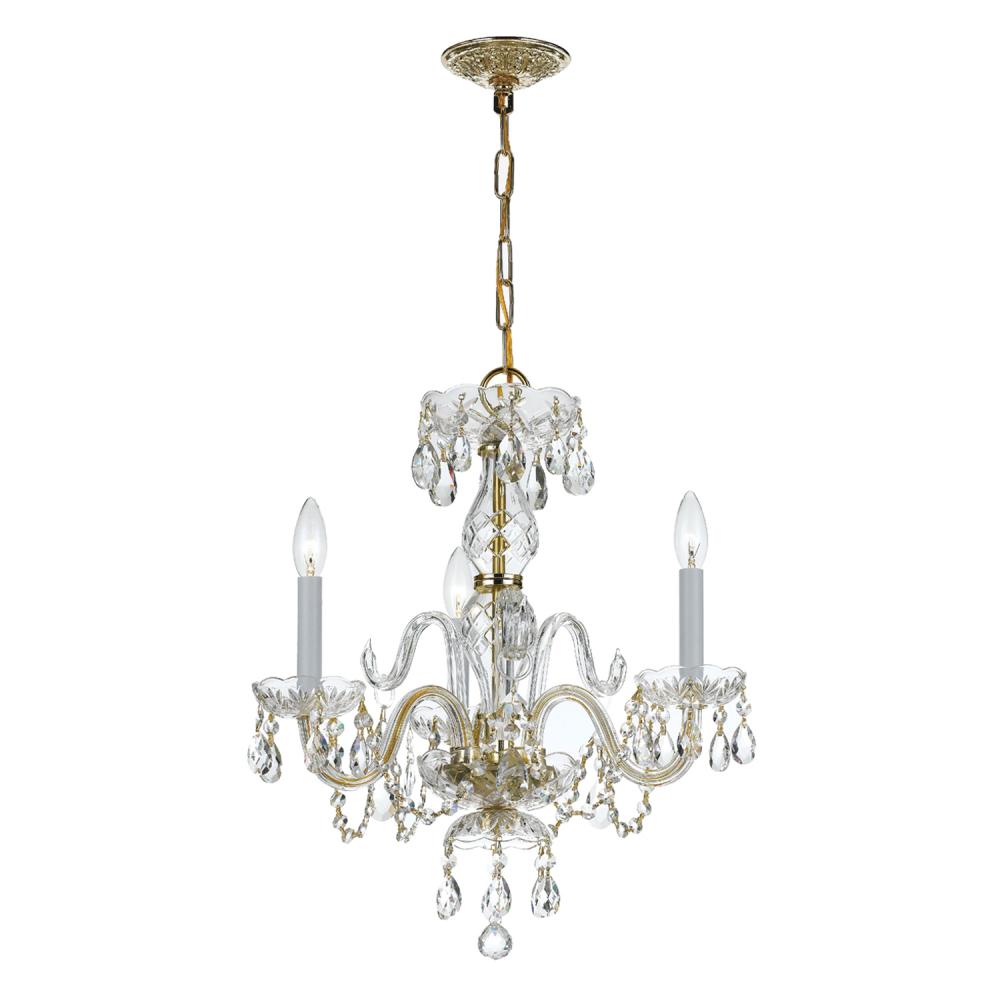 Traditional Crystal 3 Light Clear Crystal Polished Brass Mini Chandelier
