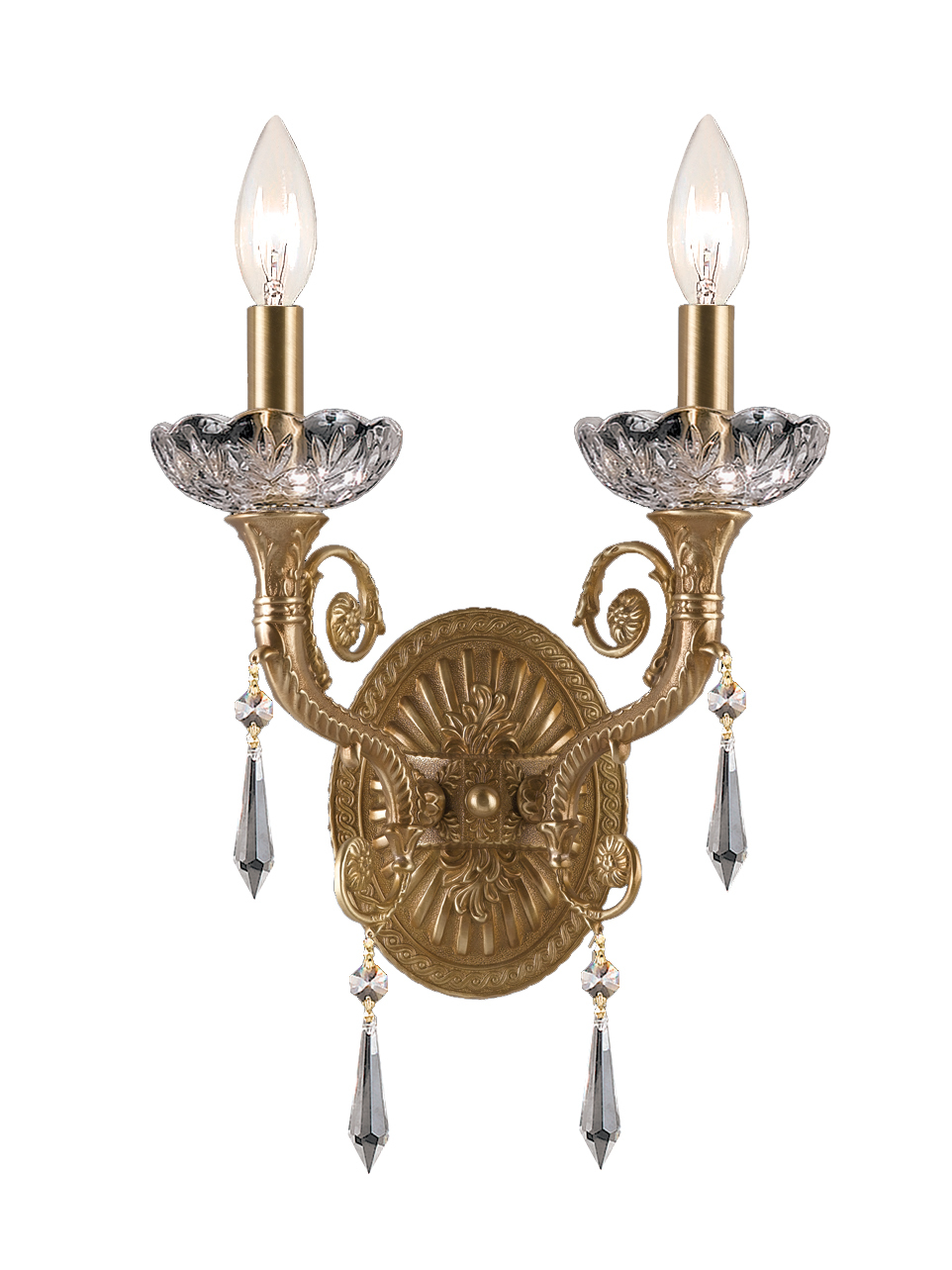 Regal 2 Light Clear Crystal Brass Sconce
