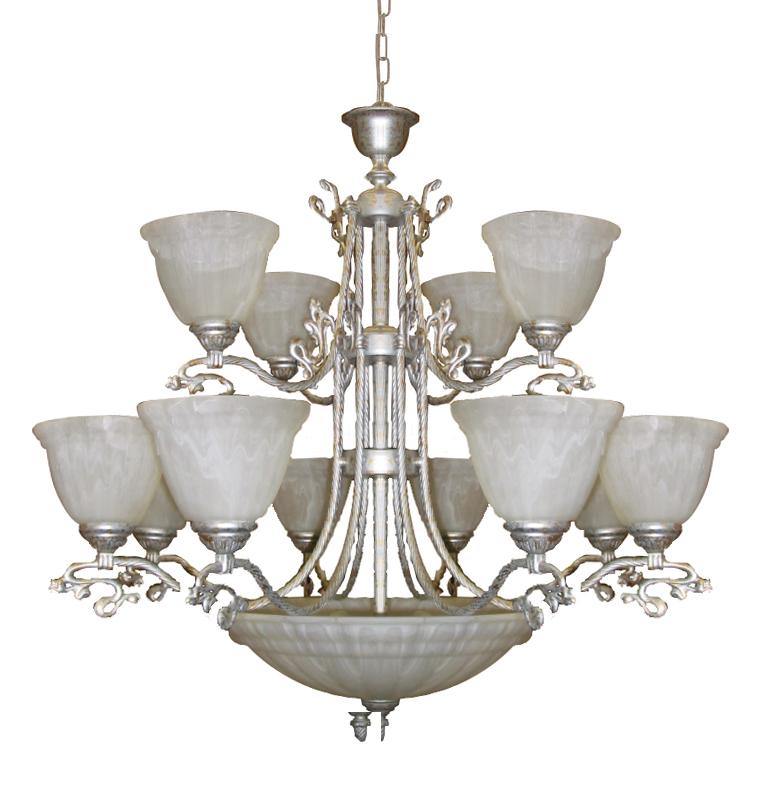 Brass Chandelier with Alabaster White Glass Combined with Solid Brass Ornamentation