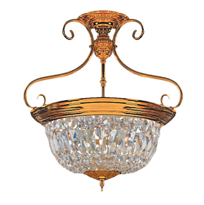 5 Light Polished Brass Traditional Ceiling Mount Draped In Hand Polished Crystal
