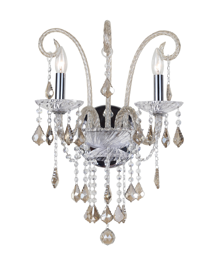 2 Light Polished Chrome Traditional Sconce Draped In Cognac Hand Cut Crystal