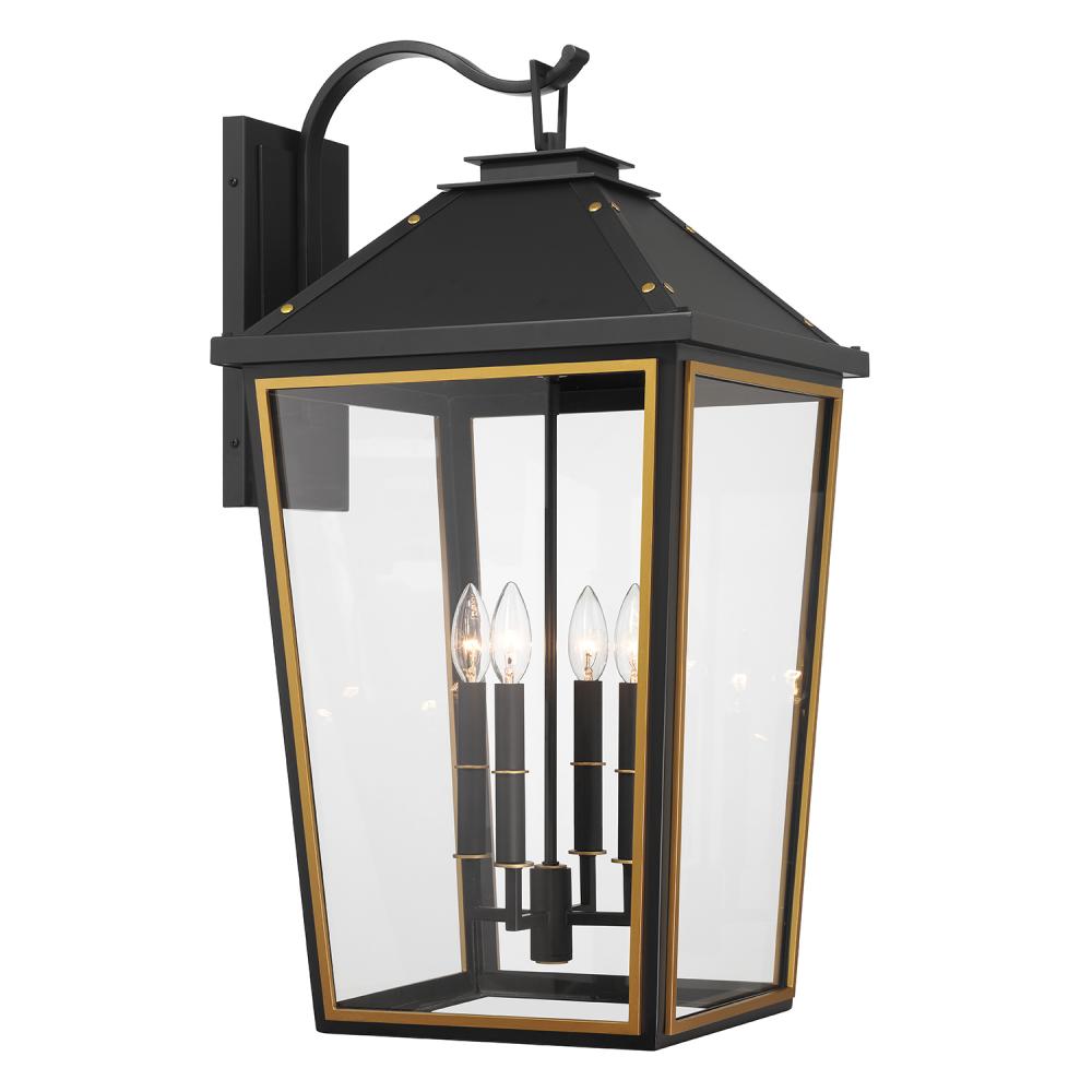 Hawkins 4 Light Matte Black + Textured Gold Outdoor Sconce