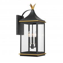 Crystorama SIM-803-MK-TG - Simpson 3 Light Matte Black + Textured Gold Outdoor Sconce