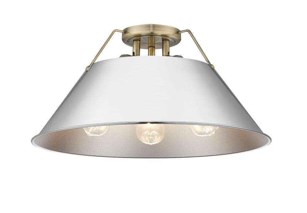 Orwell AB 3 Light Flush Mount in Aged Brass with Chrome shade