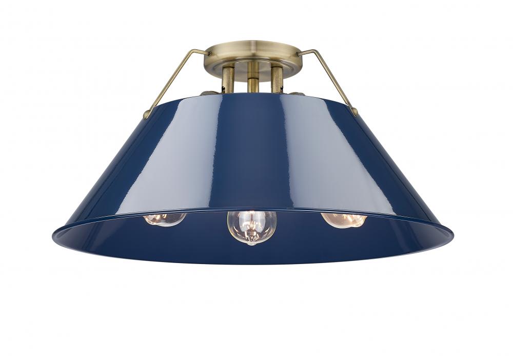 Orwell AB 3 Light Flush Mount in Aged Brass with Matte Navy shade
