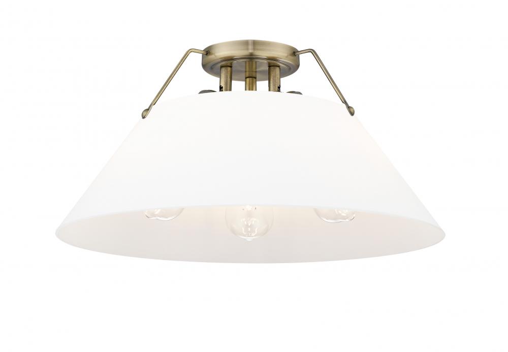 Orwell AB 3 Light Flush Mount in Aged Brass with Opal Glass