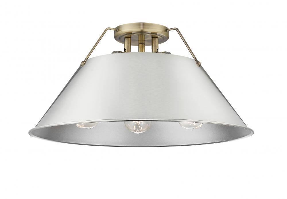 Orwell AB 3 Light Flush Mount in Aged Brass with Pewter shade