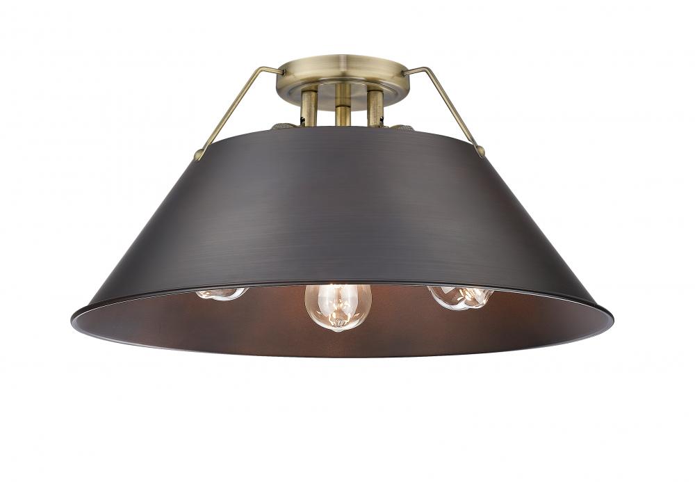 Orwell AB 3 Light Flush Mount in Aged Brass with Rubbed Bronze shade