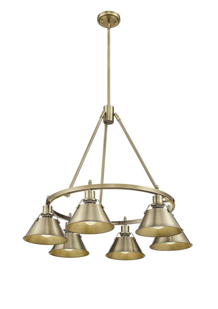 Orwell AB 6 Light Chandelier in Aged Brass with Aged Brass shades