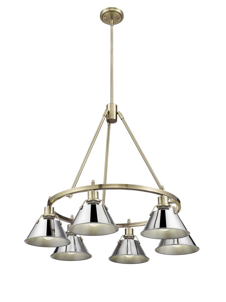 Orwell AB 6 Light Chandelier in Aged Brass with Chrome shades