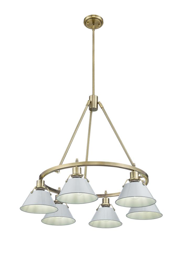 Orwell AB 6 Light Chandelier in Aged Brass with Dusky Blue shades
