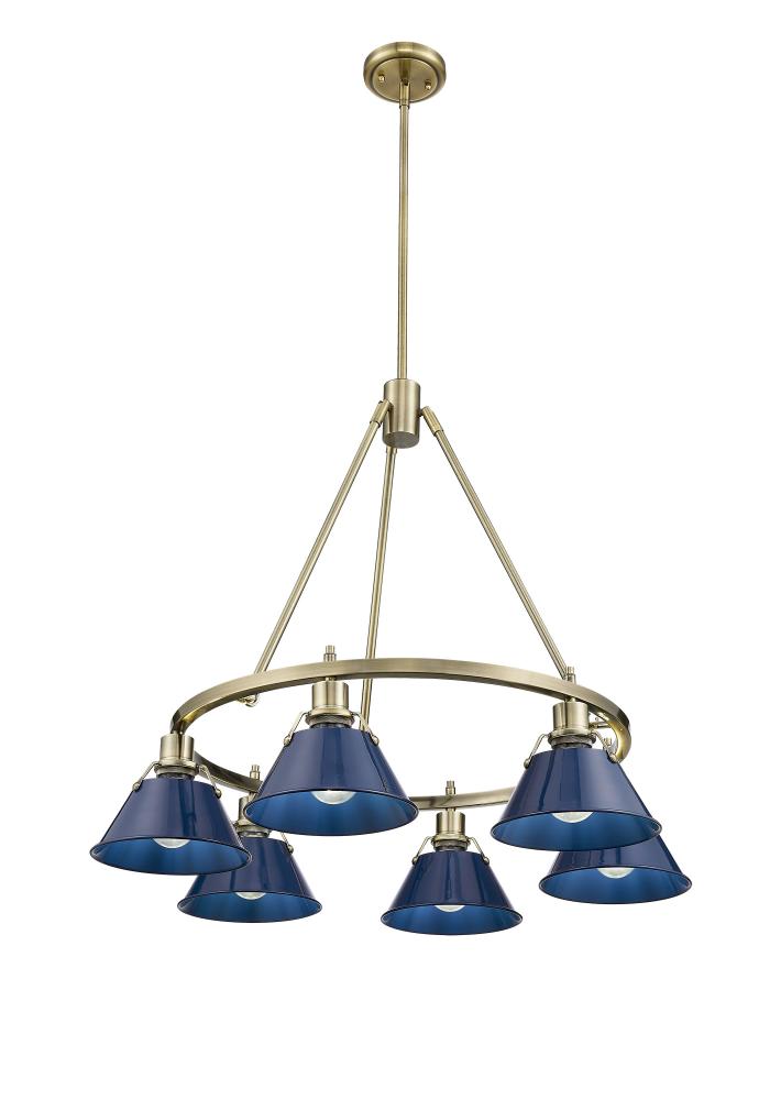 Orwell AB 6 Light Chandelier in Aged Brass with Matte Navy shades