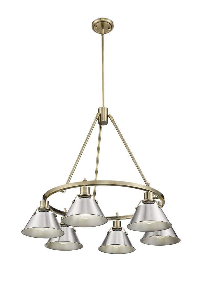 Orwell AB 6 Light Chandelier in Aged Brass with Pewter shades