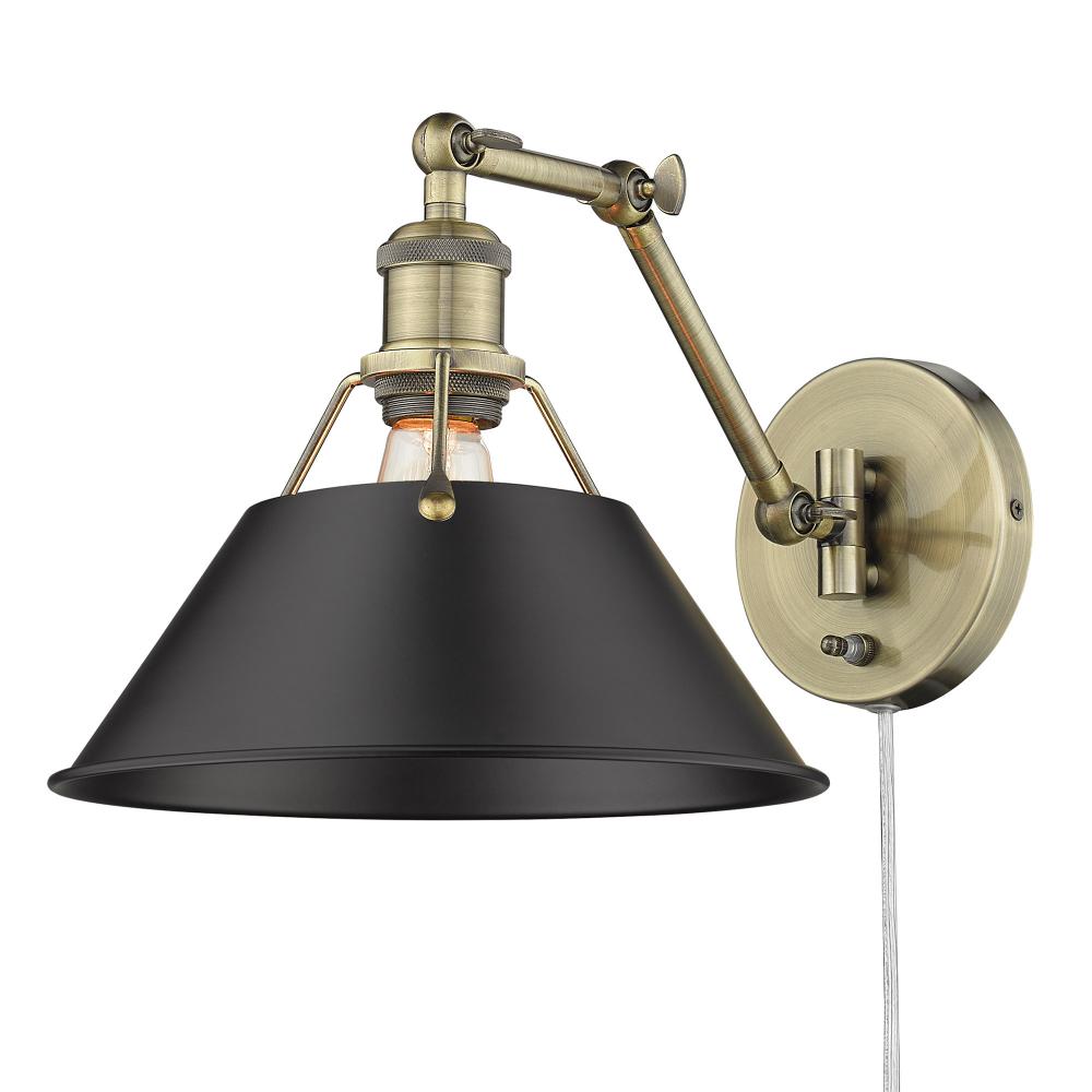 Orwell AB 1 Light Articulating Wall Sconce in Aged Brass with Matte Black shade