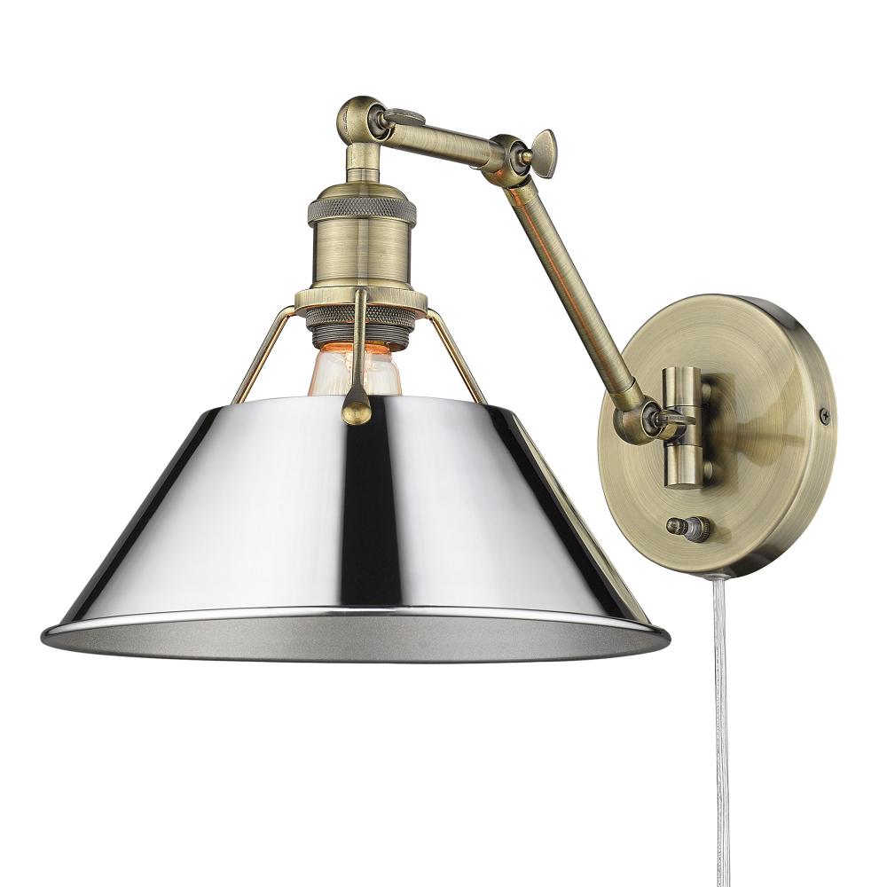 Orwell AB 1 Light Articulating Wall Sconce in Aged Brass with Chrome shade