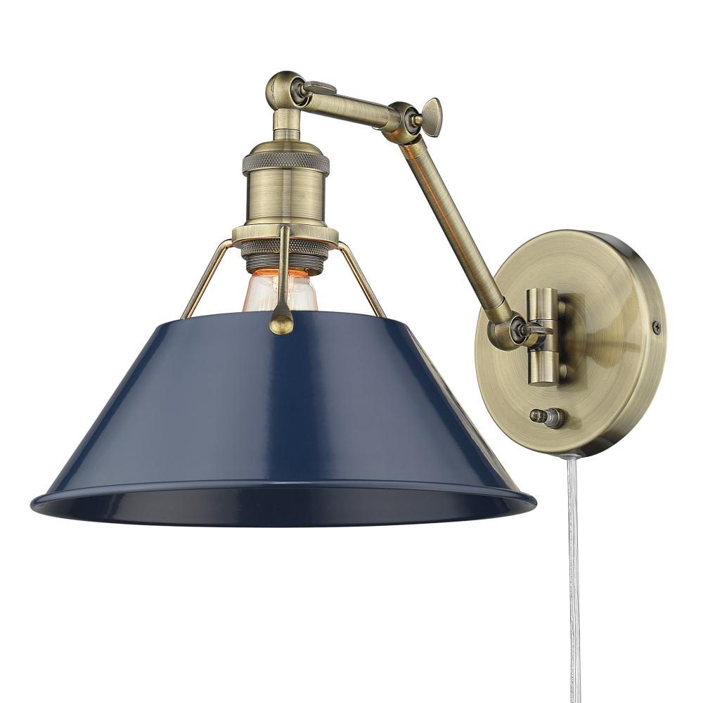 Orwell AB 1 Light Articulating Wall Sconce in Aged Brass with Matte Navy shade