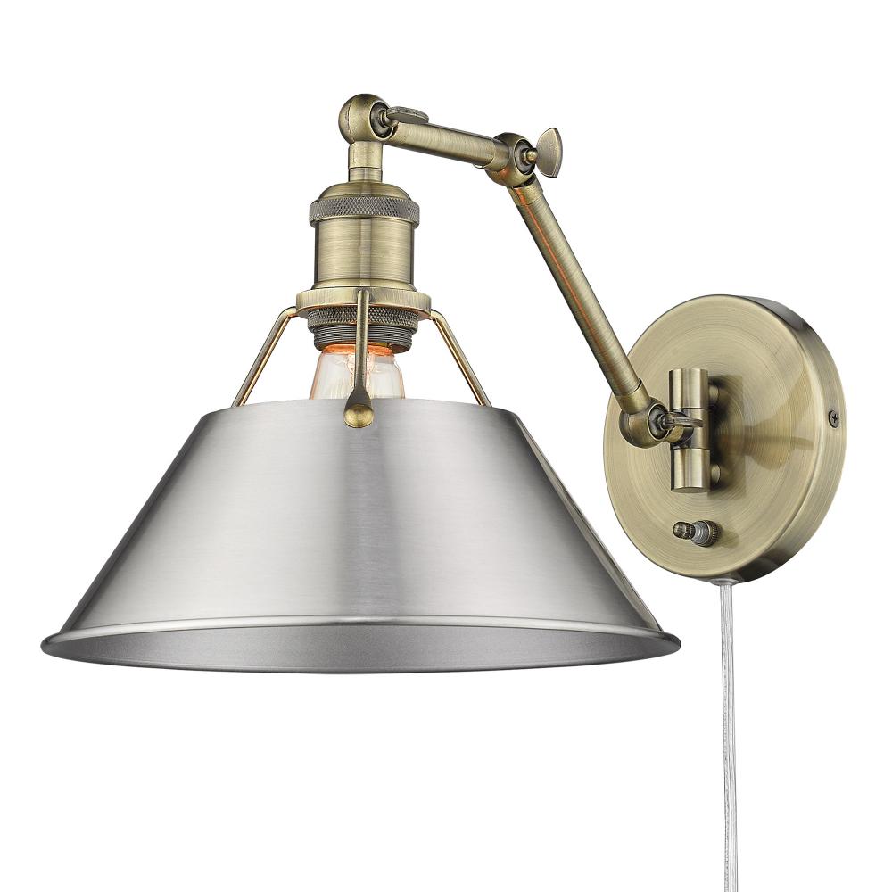 Orwell AB 1 Light Articulating Wall Sconce in Aged Brass with Pewter shade