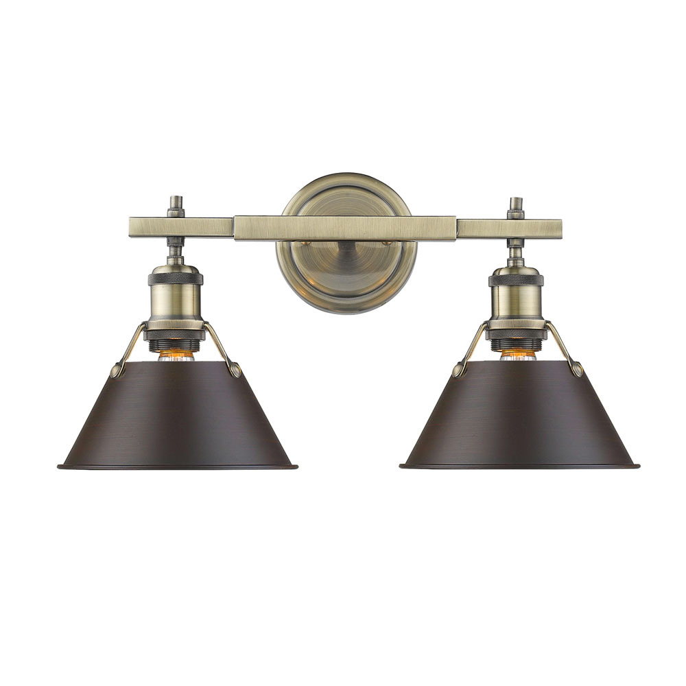 Orwell AB 2 Light Bath Vanity in Aged Brass with Rubbed Bronze shades