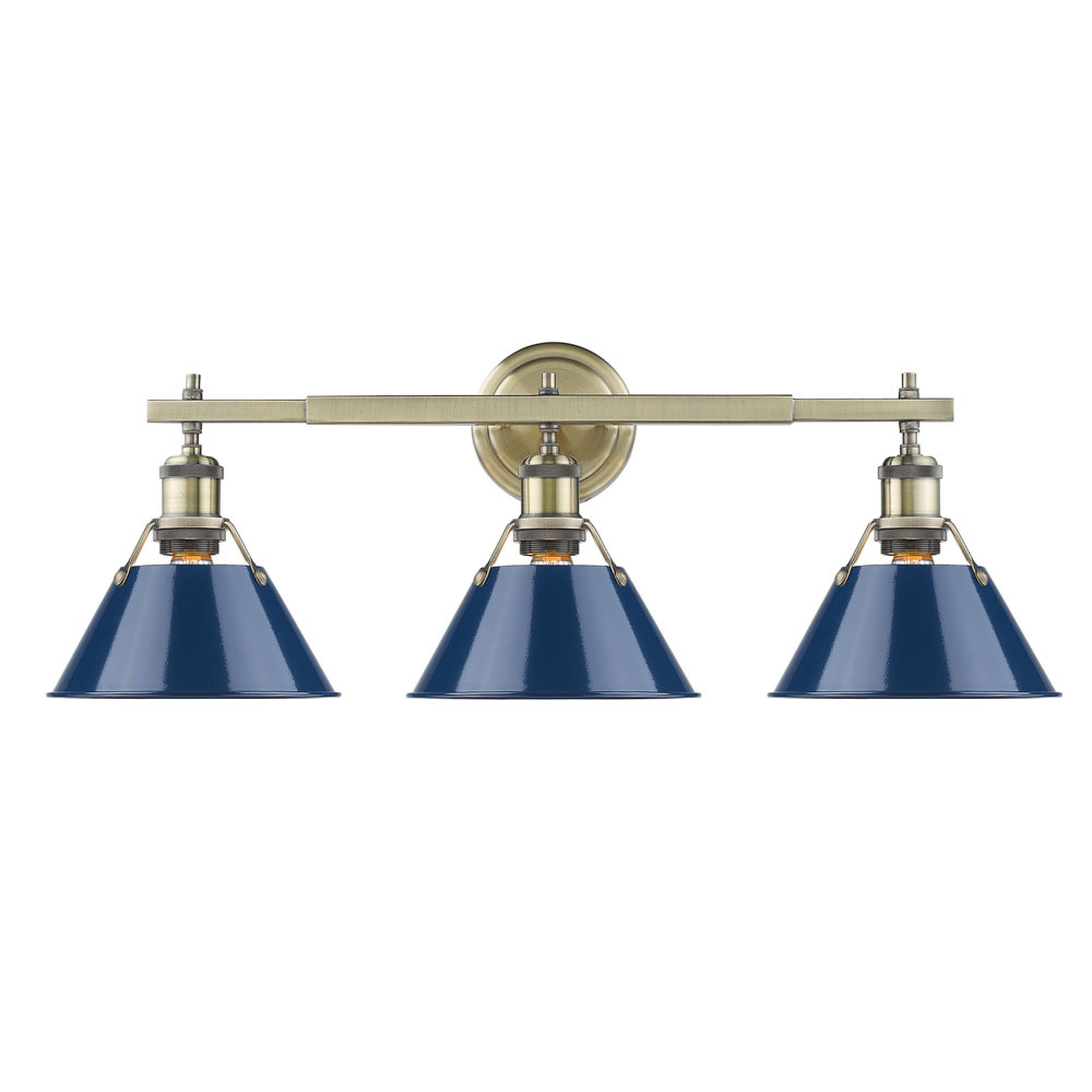 Orwell AB 3 Light Bath Vanity in Aged Brass with Matte Navy shades