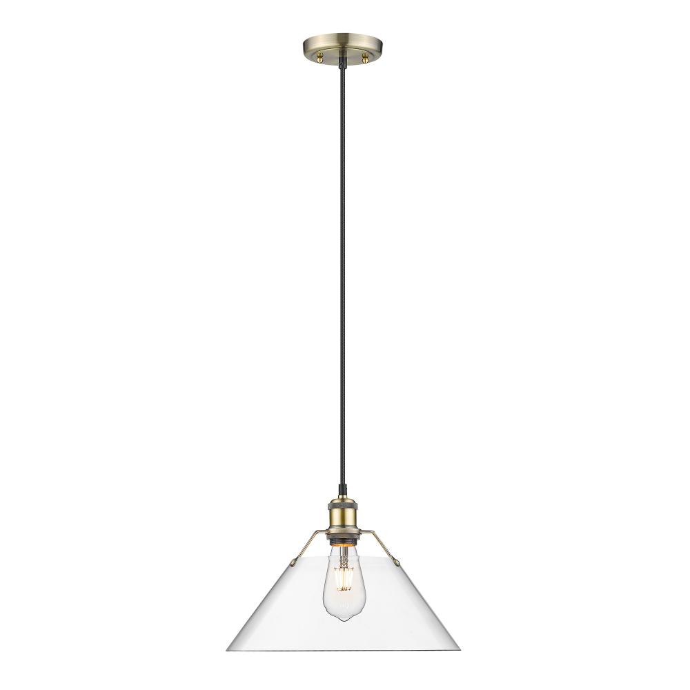 Orwell AB Large Pendant - 14" in Aged Brass with Clear Glass