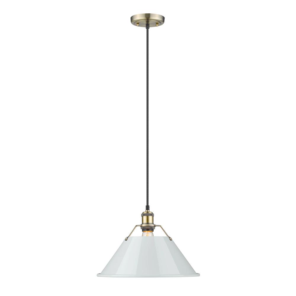 Orwell AB Large Pendant - 14" in Aged Brass with Dusky Blue shade