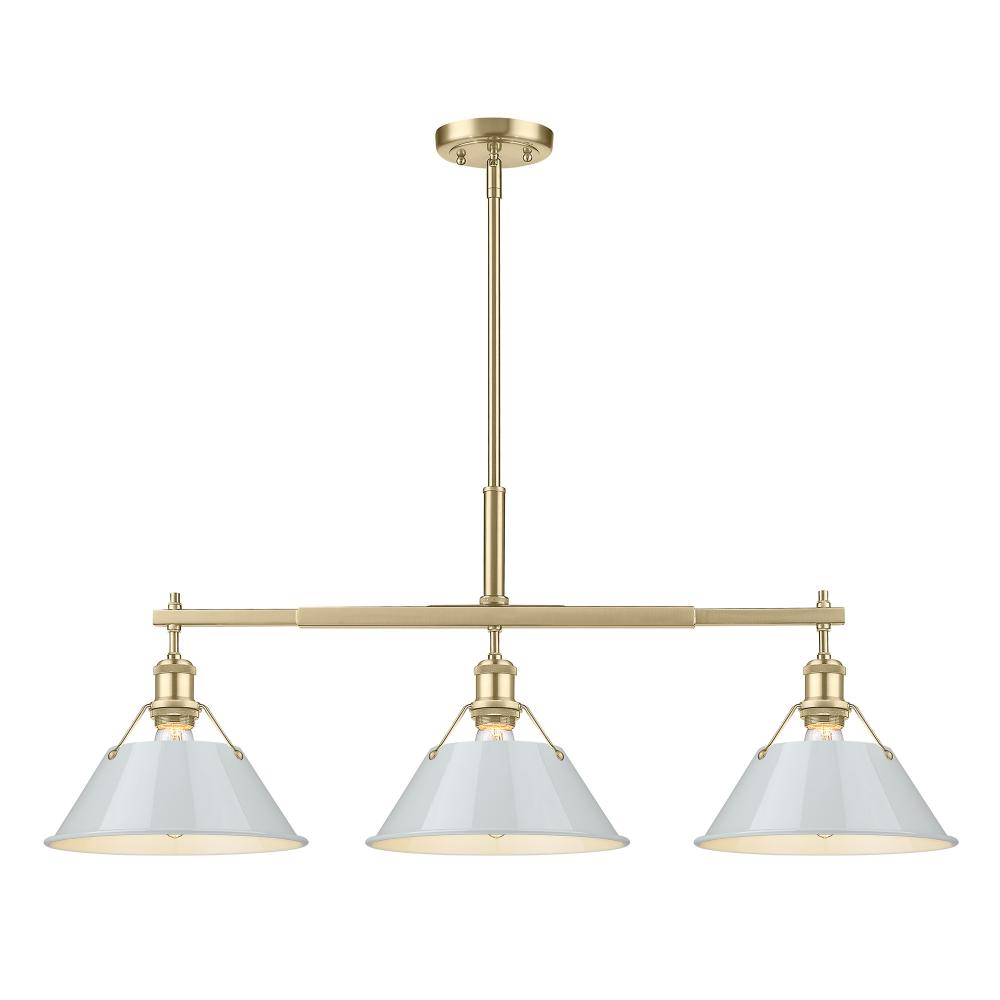 Orwell BCB 3 Light Linear Pendant in Brushed Champagne Bronze with Dusky Blue shades