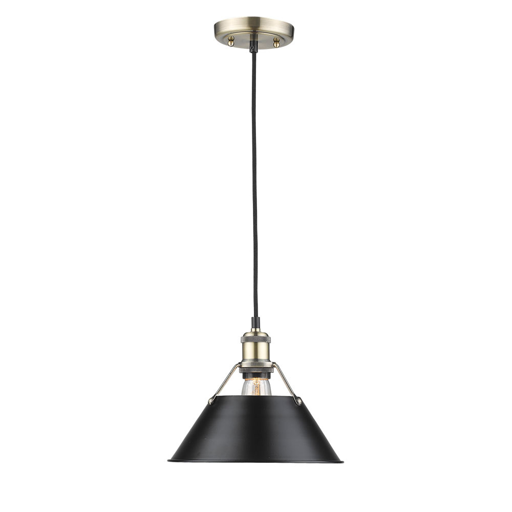 Orwell AB Medium Pendant - 10" in Aged Brass with Matte Black shade