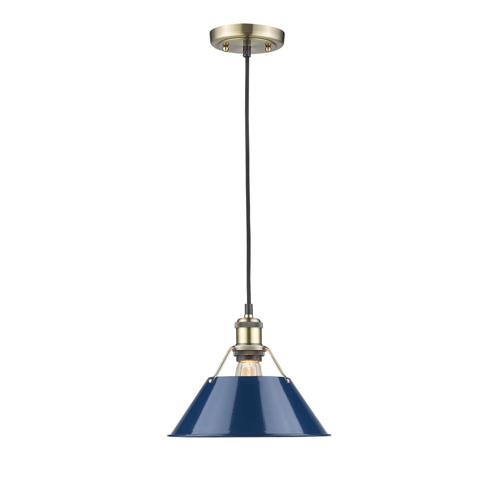 Orwell AB Medium Pendant - 10" in Aged Brass with Matte Navy shade