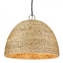 Golden 1081-8P BLK-WSG - Rue 8 Light Pendant in Matte Black with Woven Sweet Grass Shade