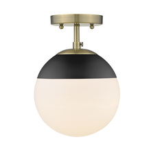 Golden 3218-SF AB-BLK - Dixon Semi-Flush in Aged Brass with Opal Glass and Matte Black Cap