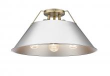 Golden 3306-3FM AB-CH - Orwell AB 3 Light Flush Mount in Aged Brass with Chrome shade