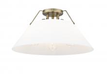 Golden 3306-3FM AB-OP - Orwell AB 3 Light Flush Mount in Aged Brass with Opal Glass