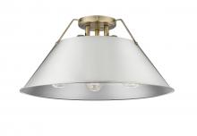 Golden 3306-3FM AB-PW - Orwell AB 3 Light Flush Mount in Aged Brass with Pewter shade