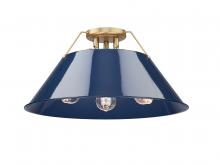 Golden 3306-3FM BCB-NVY - Orwell BCB 3 Light Flush Mount in Brushed Champagne Bronze with Matte Navy shade